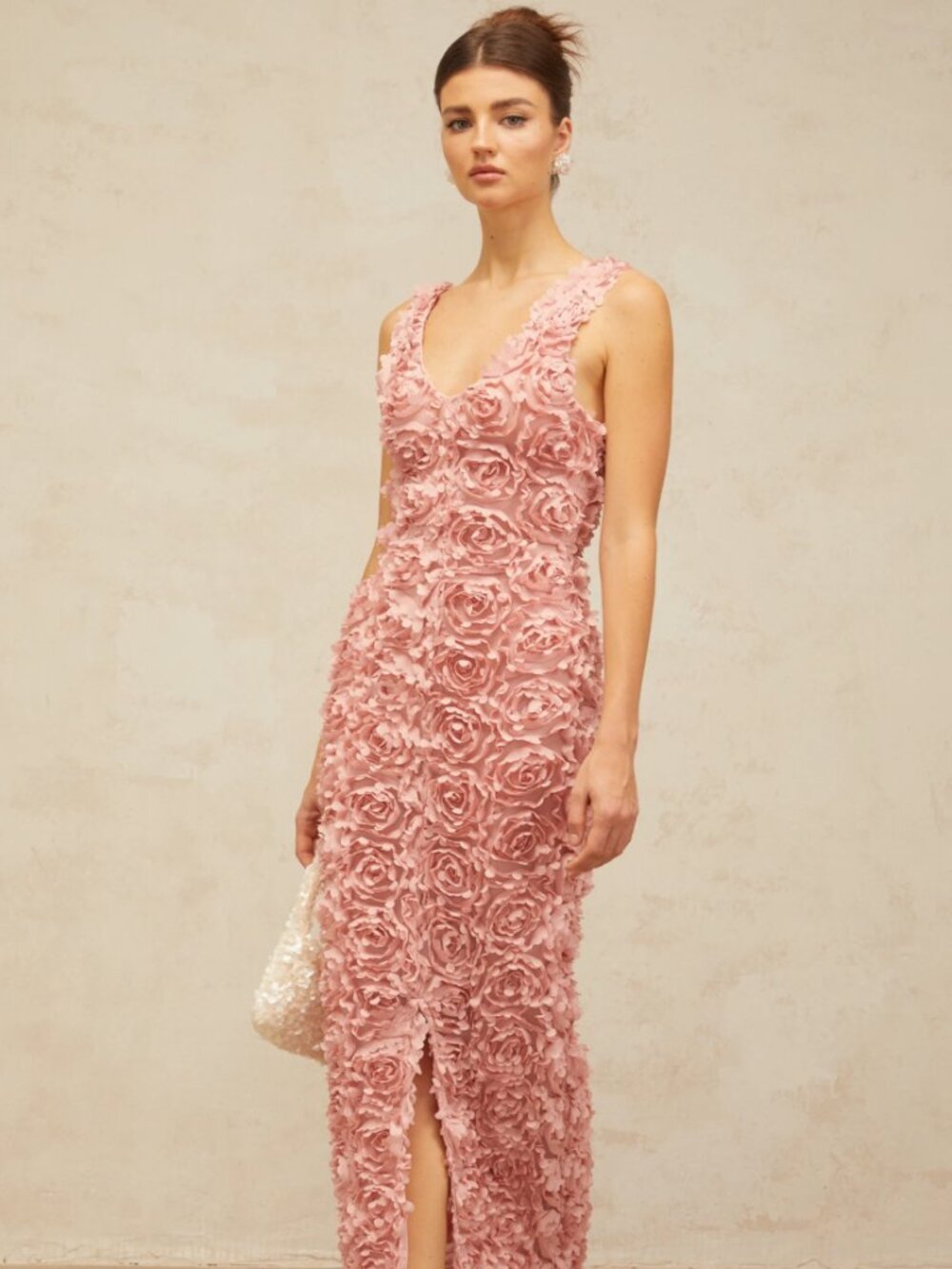 Miss Rosier Sylvie faux-flower V-neck maxi dress in Pink - XXL - NWT NEVER WORN